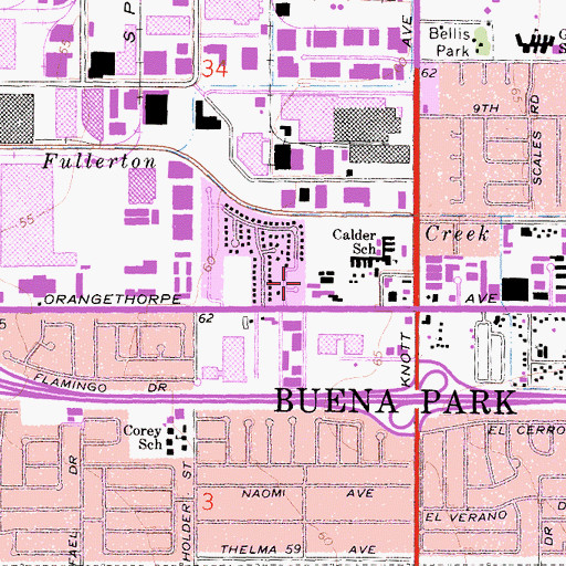 Topographic Map of KBPK-FM (Buena Park), CA