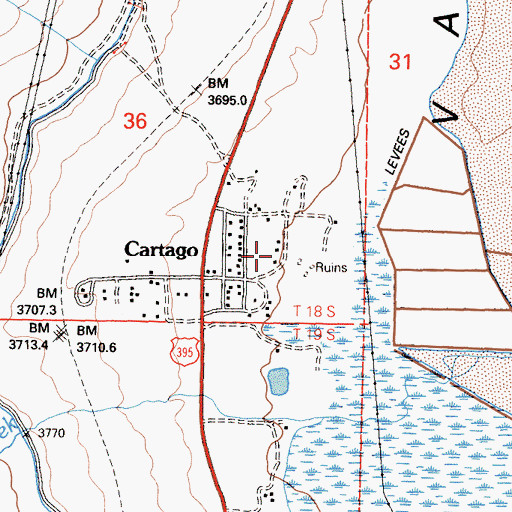 Topographic Map of KWTY-FM (Cartago), CA