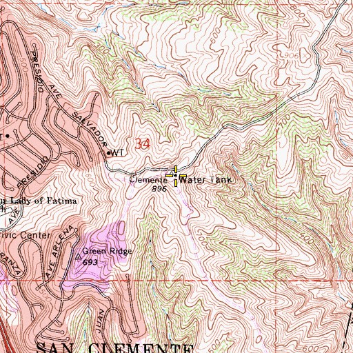 Topographic Map of KWVE-FM (San Clemente), CA