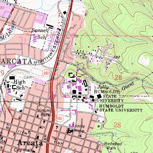 Topographic Map of Cypress Hall, CA