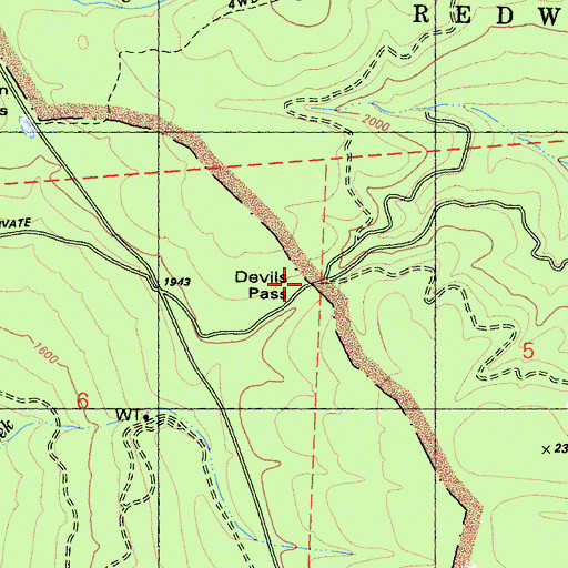 Topographic Map of Devils Pass, CA