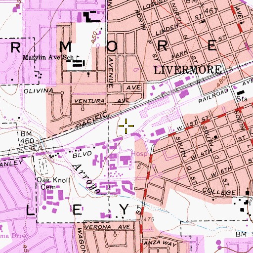 Topographic Map of The Village at Livermore Shopping Center, CA