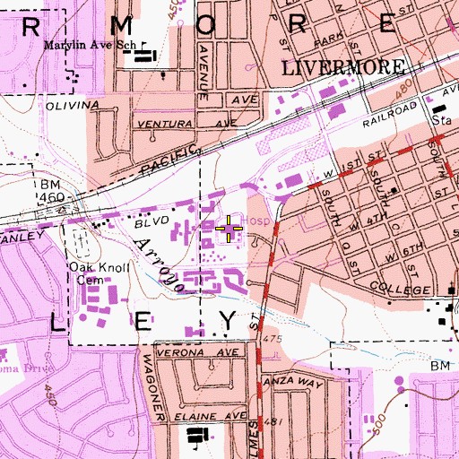 Topographic Map of Stanford Health Care - Valley Memorial Medical Center, CA