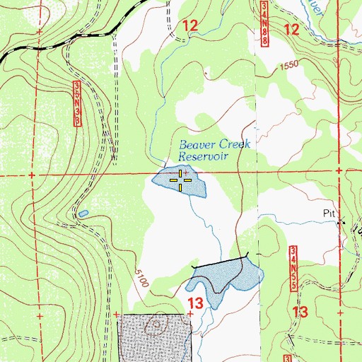 Topographic Map of Beaver Creek Reservoir, CA