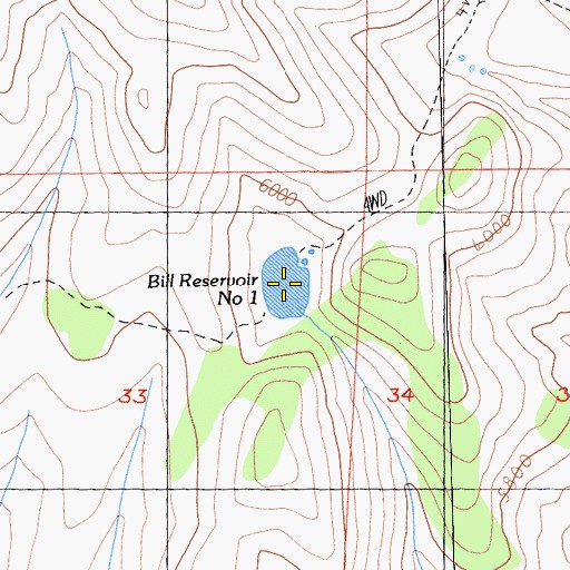 Topographic Map of Bill Reservoir Number 1, CA
