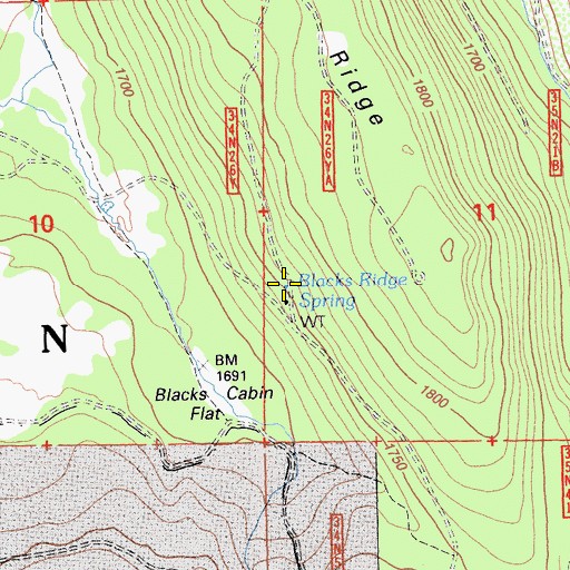 Topographic Map of Blacks Ridge Spring, CA