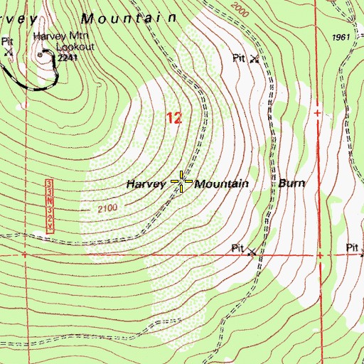 Topographic Map of Harvey Mountain Burn, CA