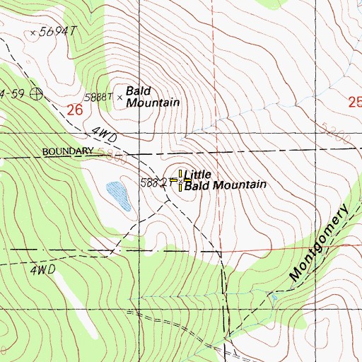 Topographic Map of Little Bald Mountain, CA
