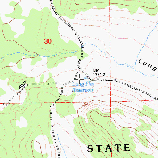 Topographic Map of Long Flat Reservoir, CA