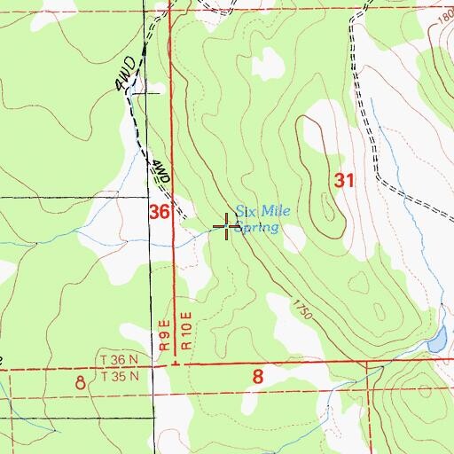 Topographic Map of Six Mile Spring, CA