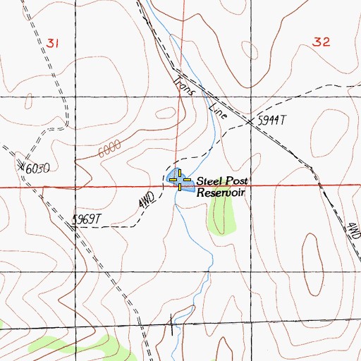 Topographic Map of Steel Post Reservoir, CA