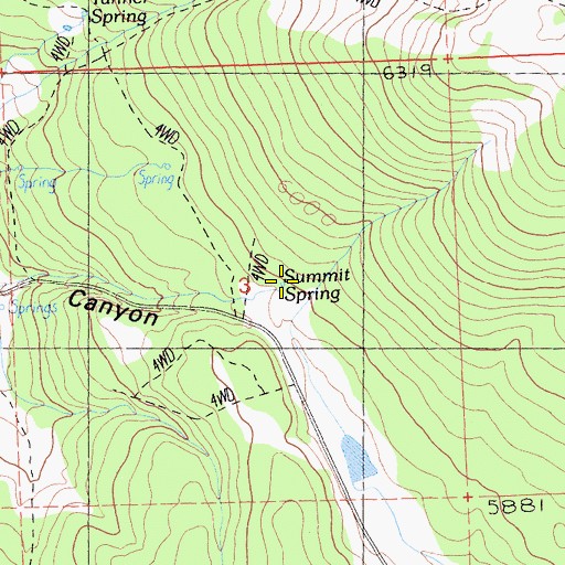Topographic Map of Summit Spring, CA