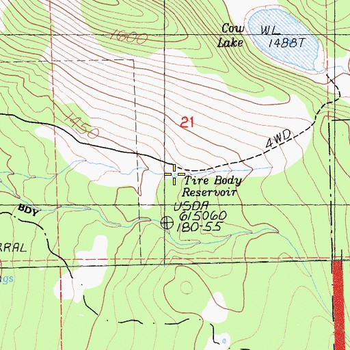 Topographic Map of Tire Body Reservoir, CA