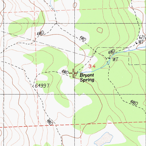 Topographic Map of Bryant Spring, CA