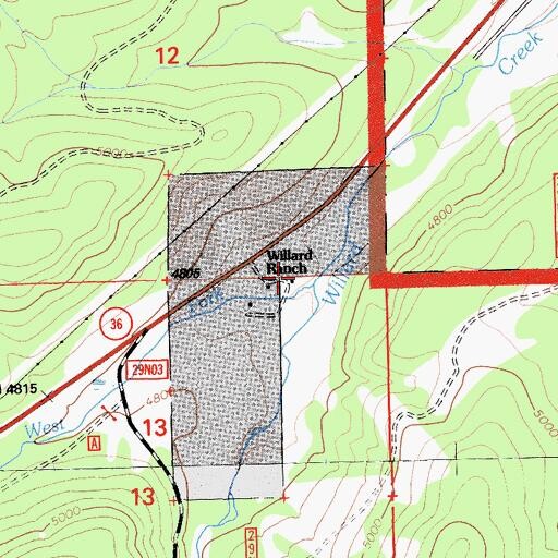 Topographic Map of Willard Ranch, CA