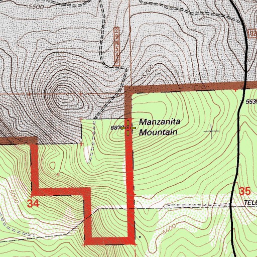 Topographic Map of Manzanita Mountain, CA