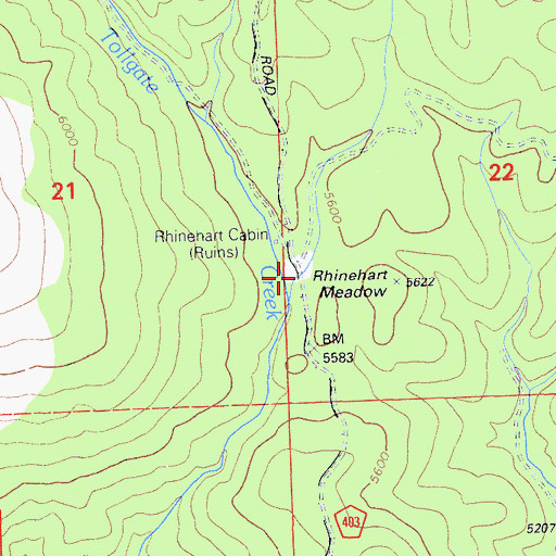 Topographic Map of Rhinehart Meadow, CA