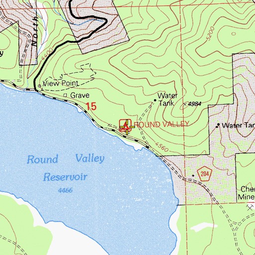 Topographic Map of Round Valley Campground, CA