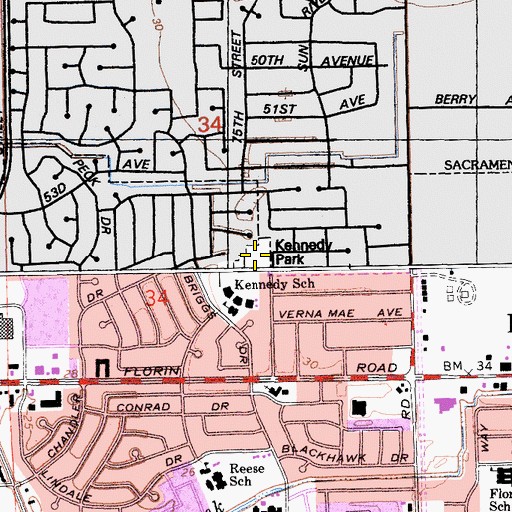 Topographic Map of Kennedy Park, CA