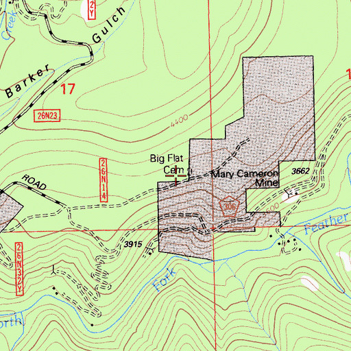 Topographic Map of Big Flat Cemetery, CA