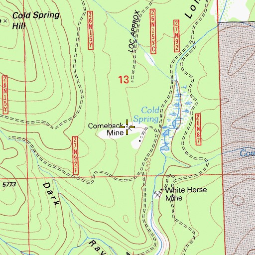 Topographic Map of Comeback Mine, CA