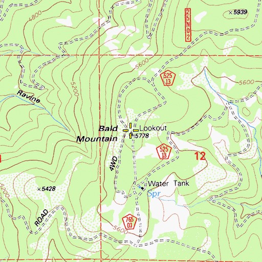 Topographic Map of Bald Mountain, CA