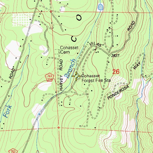 Topographic Map of Cohasset Forest Fire Station, CA