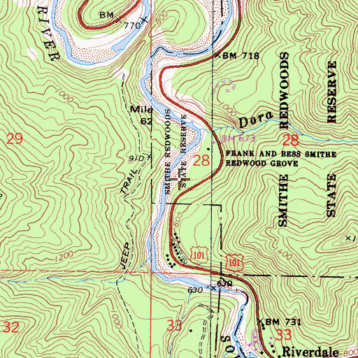 Topographic Map of Lane Redwood Flat (historical), CA