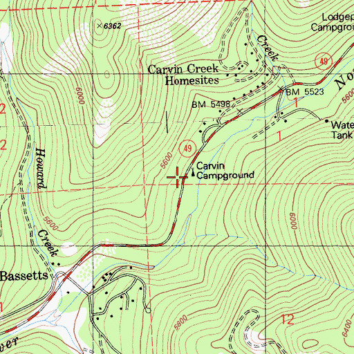 Topographic Map of Carvin Campground, CA