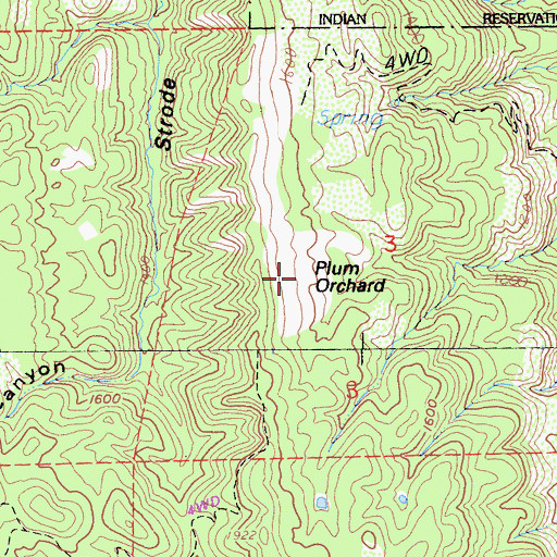 Topographic Map of Plum Orchard, CA