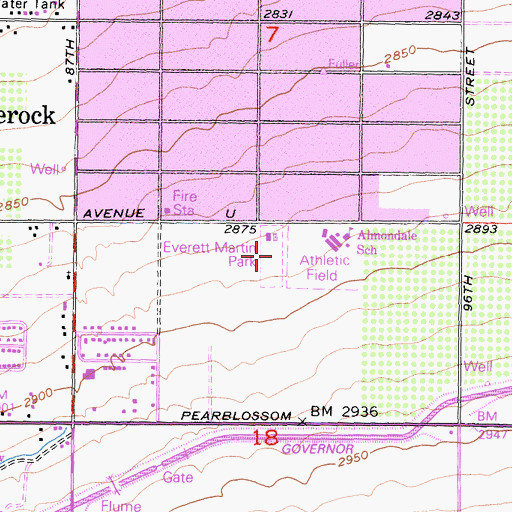 Topographic Map of Everett Martin Park, CA