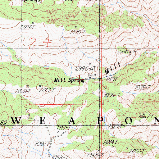 Topographic Map of Mill Spring, CA