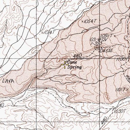 Topographic Map of Cane Spring, CA
