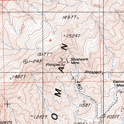 Topographic Map of Silverware Mine, CA