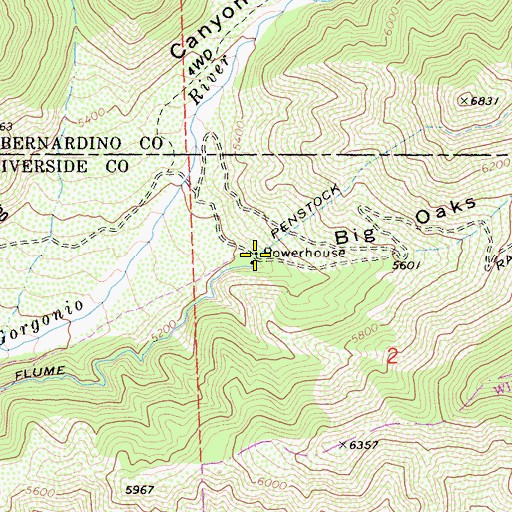 Topographic Map of Big Oaks Powerhouse, CA
