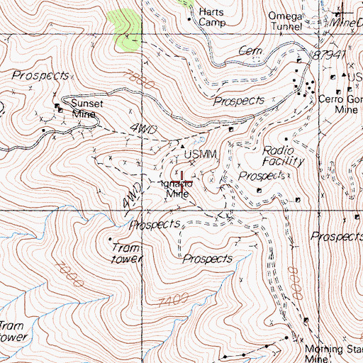 Topographic Map of Ignacio Mine, CA