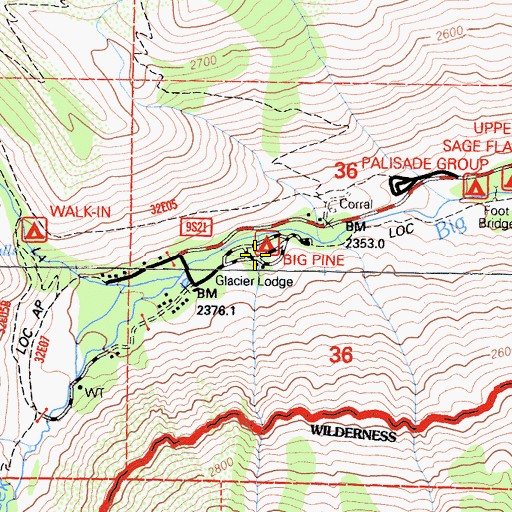 Topographic Map of Big Pine Campground, CA