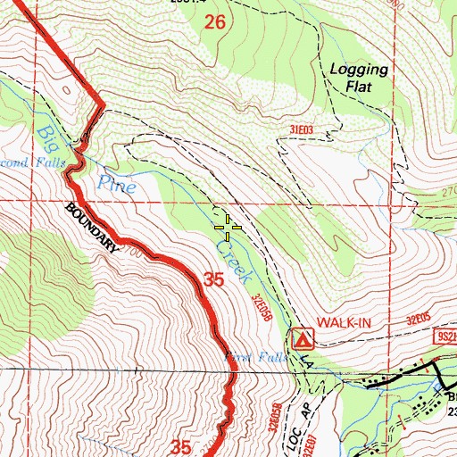 Topographic Map of Second Falls Campground, CA