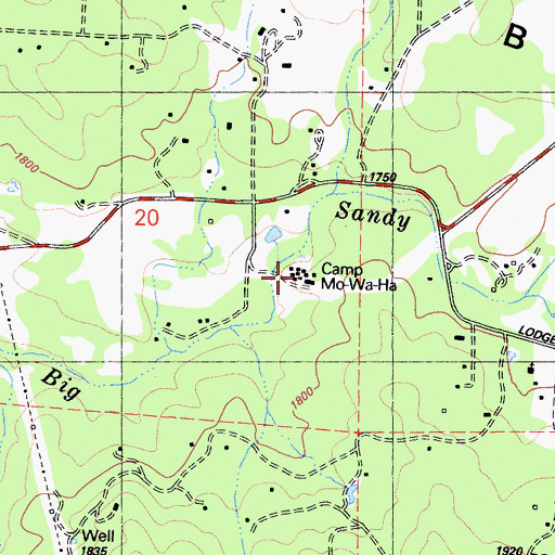 Topographic Map of Camp Mo-Wa-Ha, CA