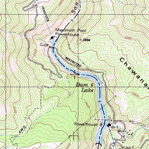 Topographic Map of Dam Six Lake, CA