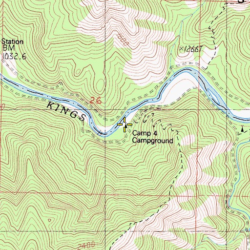 Topographic Map of Camp Four Campground, CA