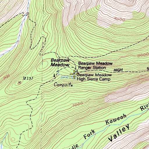 Topographic Map of Bearpaw Meadow High Sierra Camp, CA