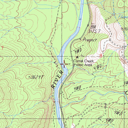 Topographic Map of Corral Creek Picnic Area, CA
