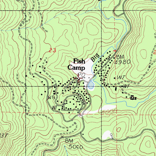 Topographic Map of Fish Camp Post Office, CA