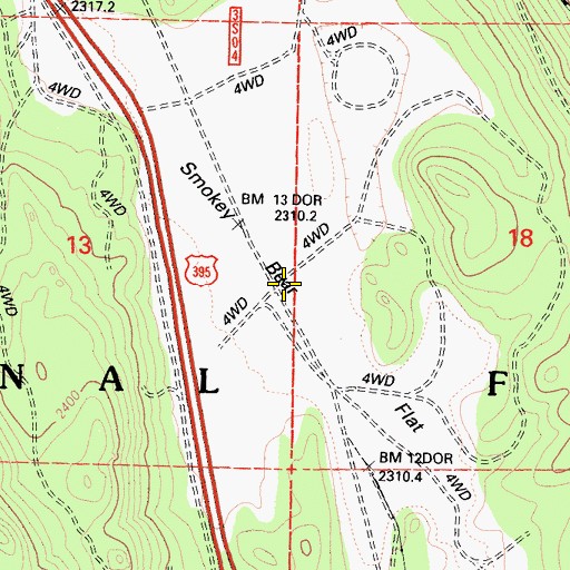 Topographic Map of Smokey Bear Flat, CA