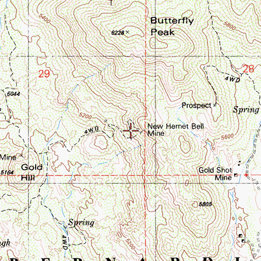 Topographic Map of New Hemet Bell Mine, CA