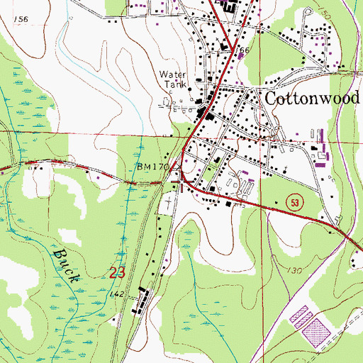 Topographic Map of Cottonwood Post Office, AL