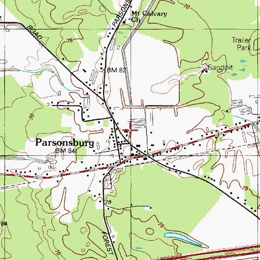 Topographic Map of Parsonsburg Post Office, MD