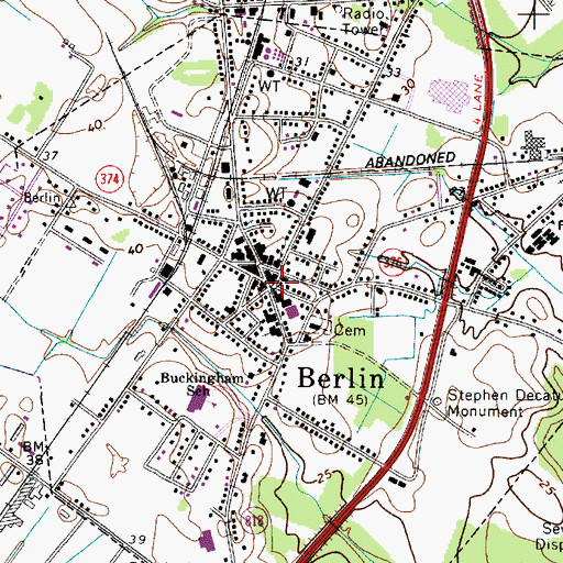 Topographic Map of Berlin Town Hall, MD