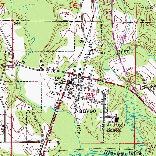 Topographic Map of Nauvoo Post Office, AL